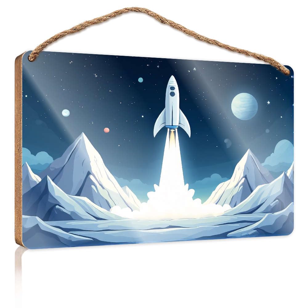 Bathroom Hanging Decor Rocket Launching From Snowy Mountains Under A Starry Sky. Camper Decor Fall Porch Decor(23X35CM)