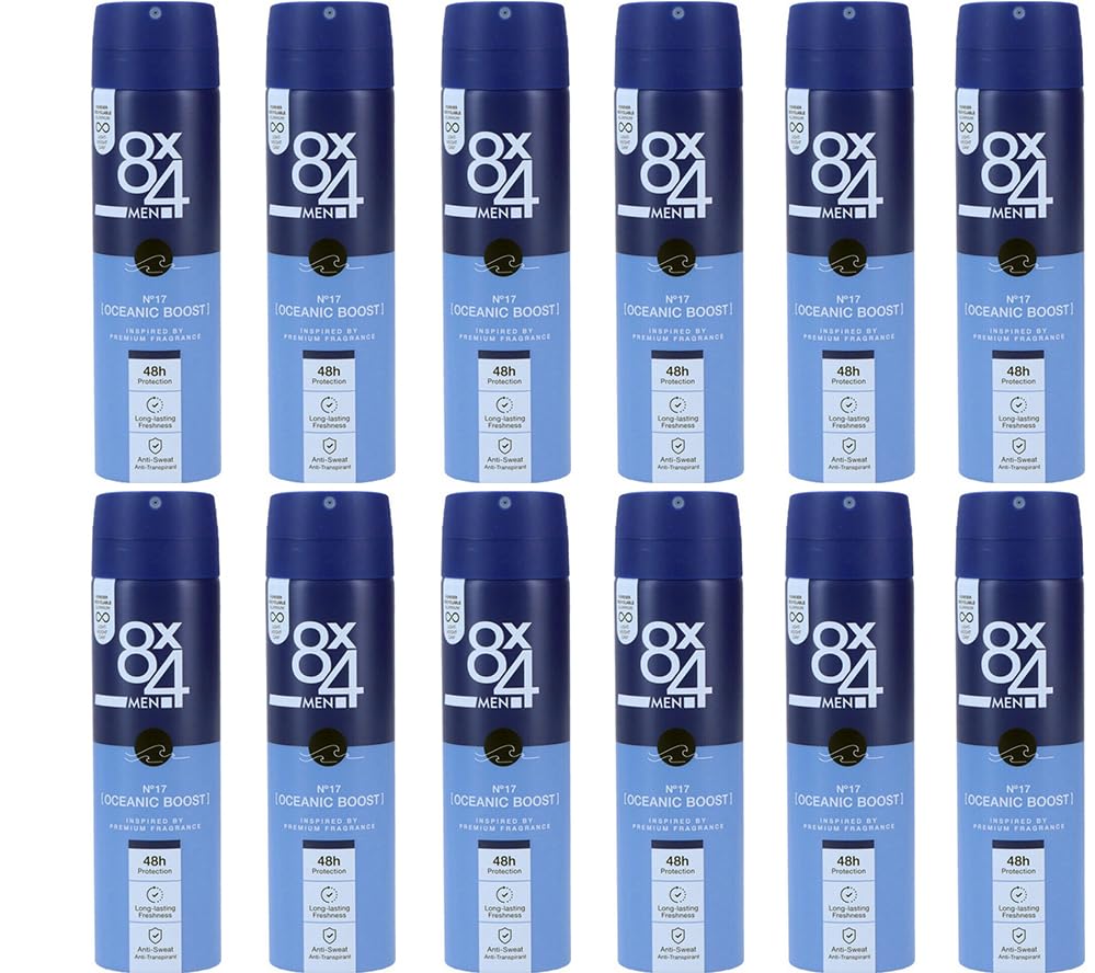 12x 8X4 Men Deo N° 17 Oceanic Boost Deospray für Männer mit erfrischendem Duft,Herren Deodorant mit zuverlässigem 48h Anti-Transpirant-Schutz für jeden Hauttyp,150ml (12er Pack)