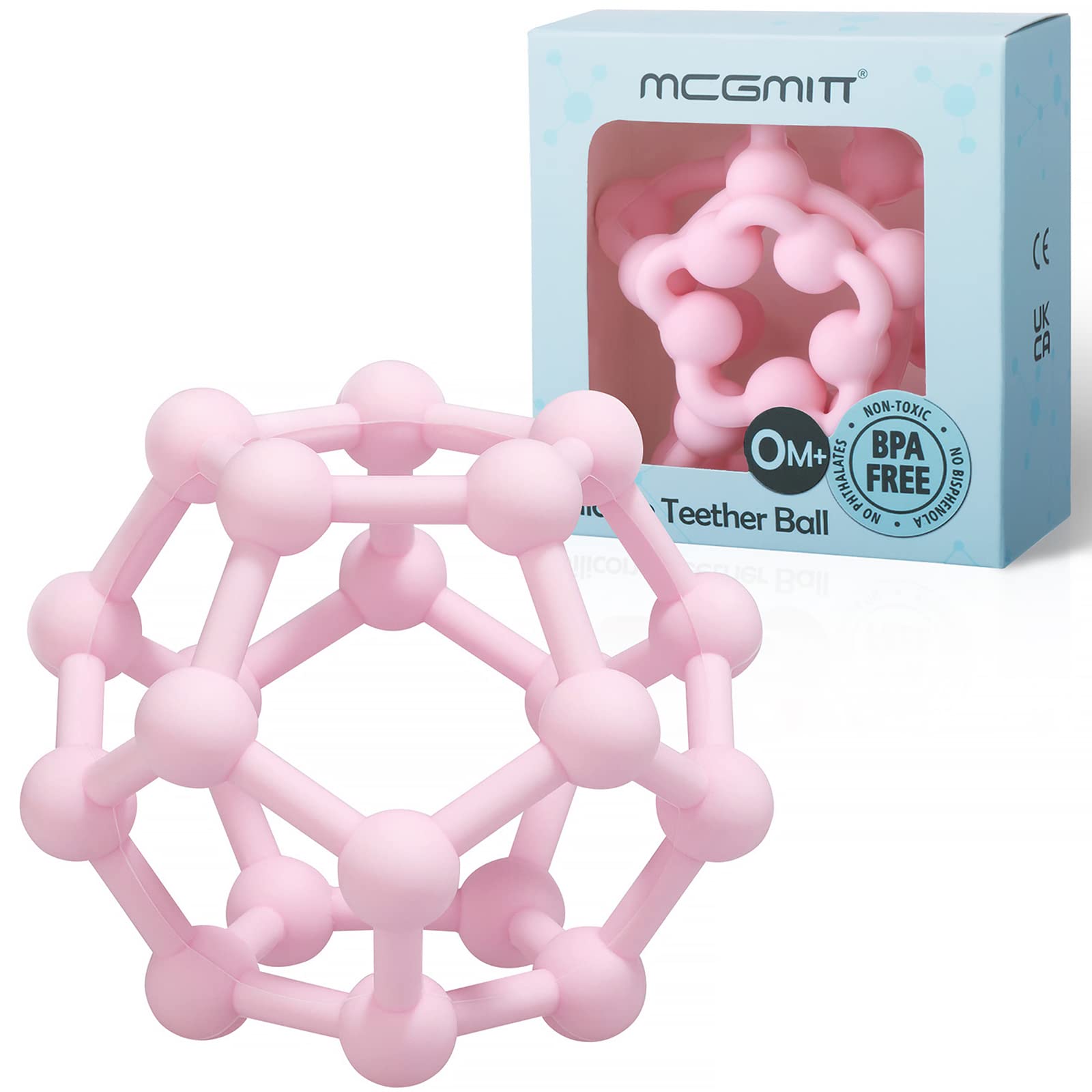 MCGMITT Pelota Sensorial Mordedor Bebe Slicona para Agarre y Dientes, sin BPA, 10cm, Juguetes para Bebés de 0 a 12 Meses ligero y Blanda, Regalos para Recién Nacidos (Rosa)