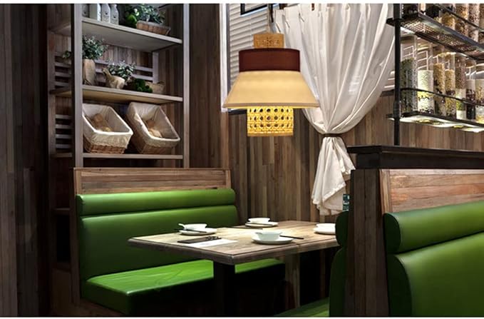 LQZCXMF Scandinavische Bedkroonluchter Rotan Plafond Hanglampen Vintage Hanglamp Aan Het Plafond Plafondverlichtingsarmaturen Stoffen Lamp Japanse Eetkamer Theesalon Bamboe Geweven Lamp photo 2