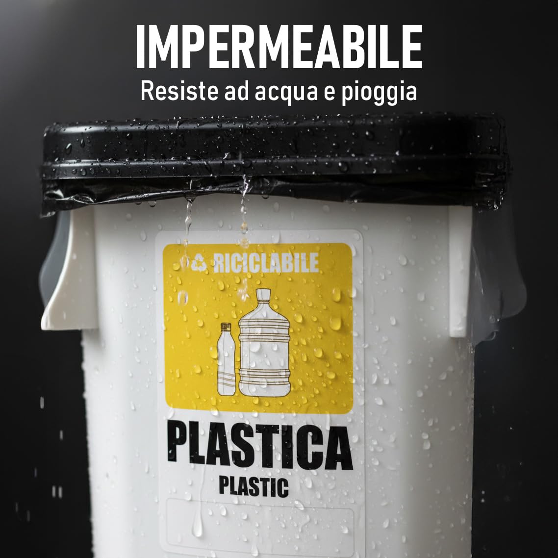 Longivia® 12 Adesivi Raccolta Differenziata Formato 15 cm x 5 cm - Etichette per Contenitori Rifiuti in Italiano e Inglese - Adesivo per Riciclo Lavabile Antigraffio (12 pezzi, 15cm x 5cm