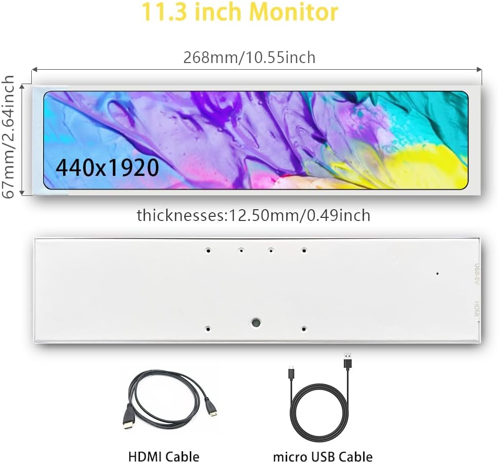 LESOWN P113W monitor with included HDMI and Micro USB cables.