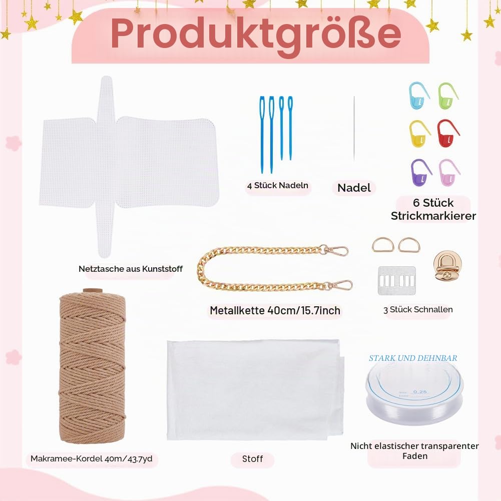 FREEBLOSS DIY Netztaschen Set Aus Kunststoff Canvas Leere Netz Canvas Blätter Für Stickereien Nadelspitzen Bastelset Strick Und Häkelprojekte Zubehör Zur Handtaschenherstellung Beige Baumwollkordel