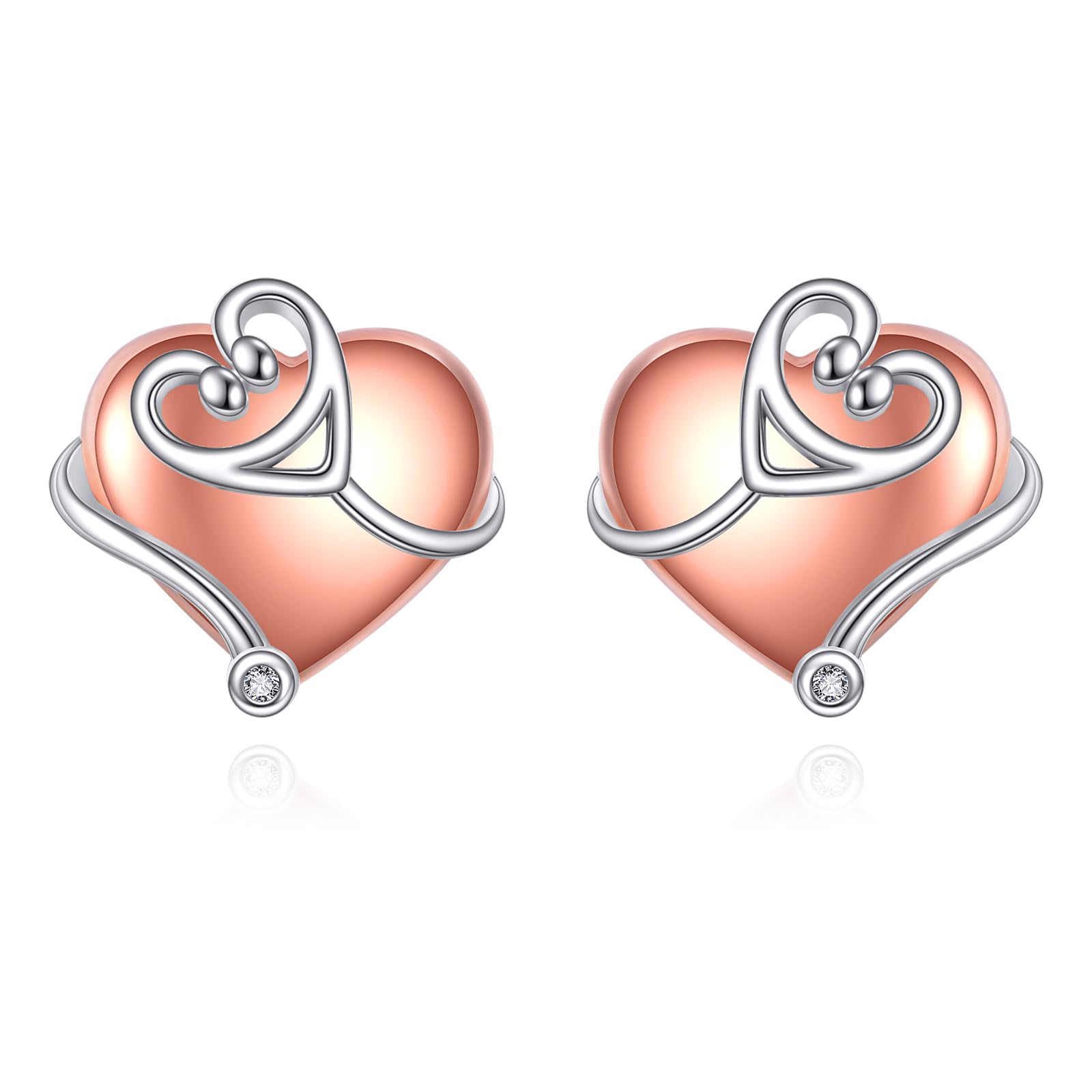 Stethoskop Ohrringe 925 Sterling Silber Stethoskop Herz Ohrstecker Pflege Schmuck Geschenke für Frauen Krankenpflege Arzt Medizinstudent Abschluss Geschenk