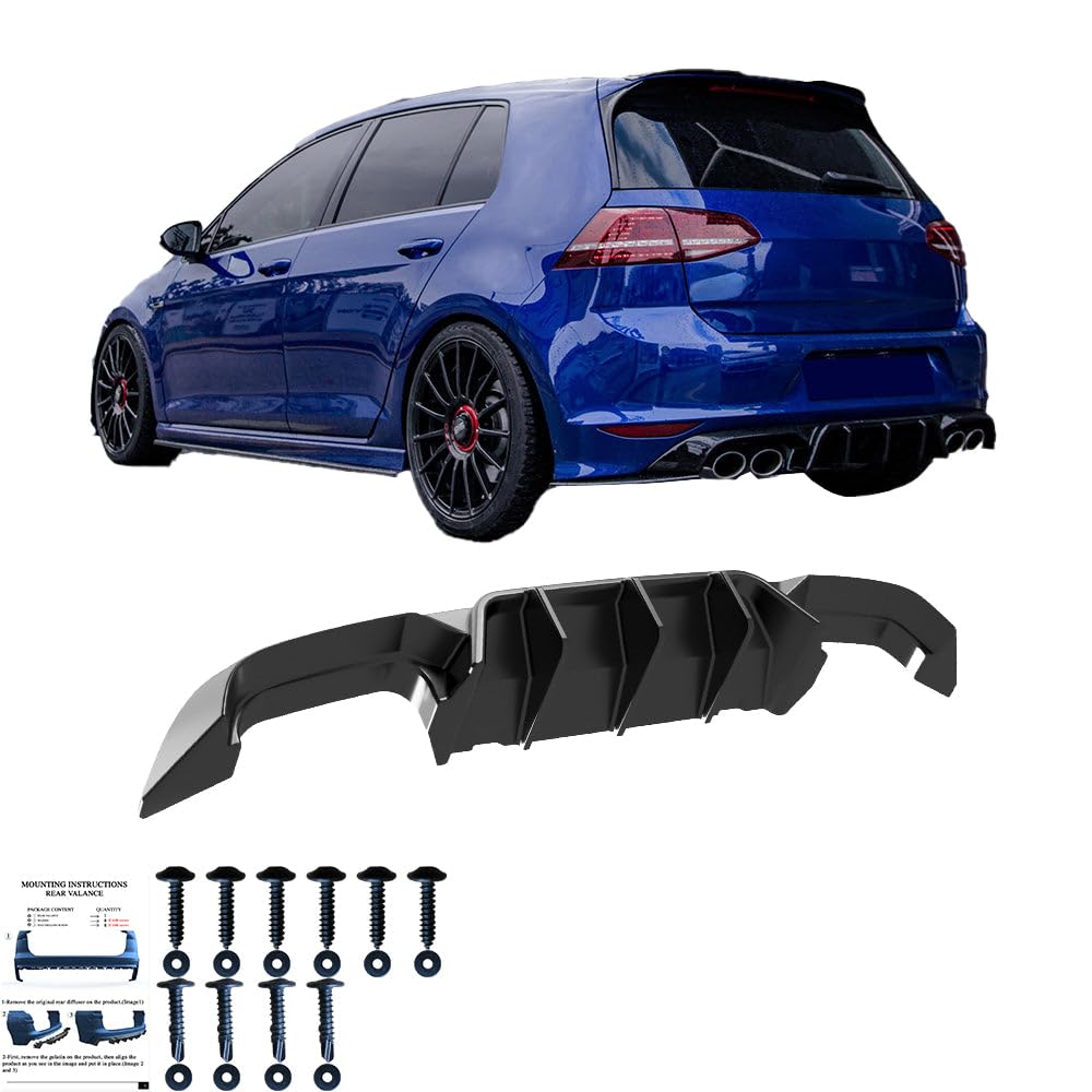 Oneway Jupe de pare-chocs arrière (Diffuseur) compatible avec Volkswagen Golf VII HB R 2013-2016 - Noir brillant