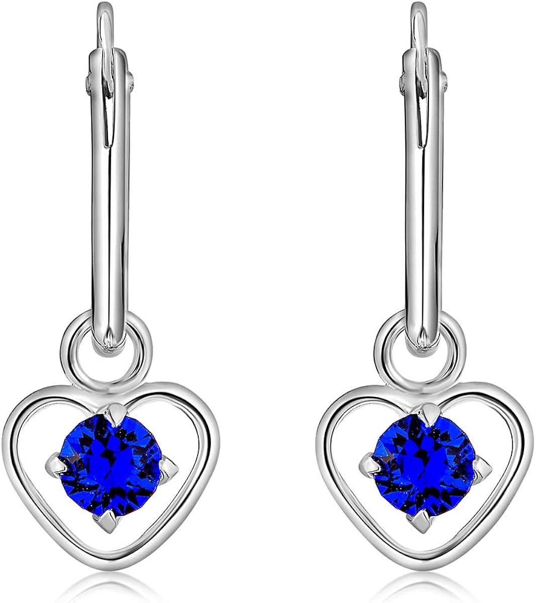 925 Sterling Silver Small Hoops Earrings with Dangling Round Crystals 3 mm - Blue Crystal Earrings - Thickness 1.5 mm - Diameter: 12 mm - Image 3