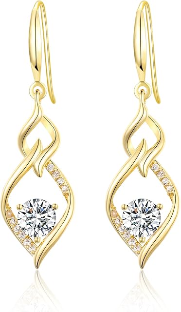 Sterling Silver Dangle Earrings for Women, Hypoallergenic Silver Drop Earring with Cubic Zirconia Double Twisted Linear Marquise Loops Wire CZ Earring Jewelry Girls Gifts, Silver, Gold