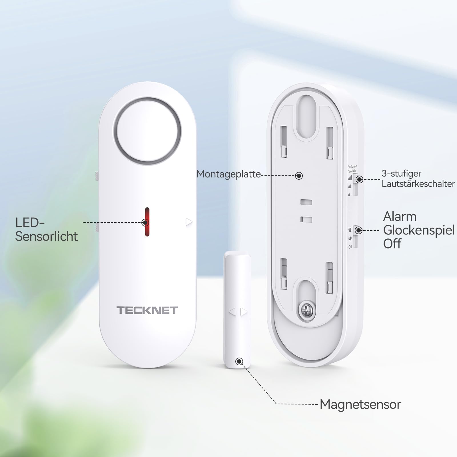 TECKNET Türalarm, Fensteralarm Einbruchschutz, Kabellose Alarmanlage Tür-Fenstersensoren und 3-stufiger Lautstärkeregelung, Türalarm mit Sirene für Haus, Geschäft, Büro und Wohnung (9 PCS)