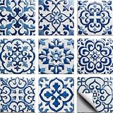 CHGCRAFT 36 Stück 9 Stile Orientalischen Blau Stil Fliesenaufkleber Wandfliesenaufkleber Wasserdicht Selbstklebend Aufkleber zum Aufkleben für Küchen und Badezimmerwandkunst 4×4 Zoll