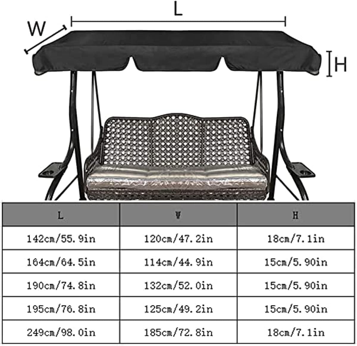 Replacement Canopy for Swing,Patio Hammock Swing Canopy Cover Top Replacement Porch Top Cover Seat Furniture 2-3 Seater Waterproof Top Cover for Garden, Patio, Yard, Red, 142 * 120 * 18cm