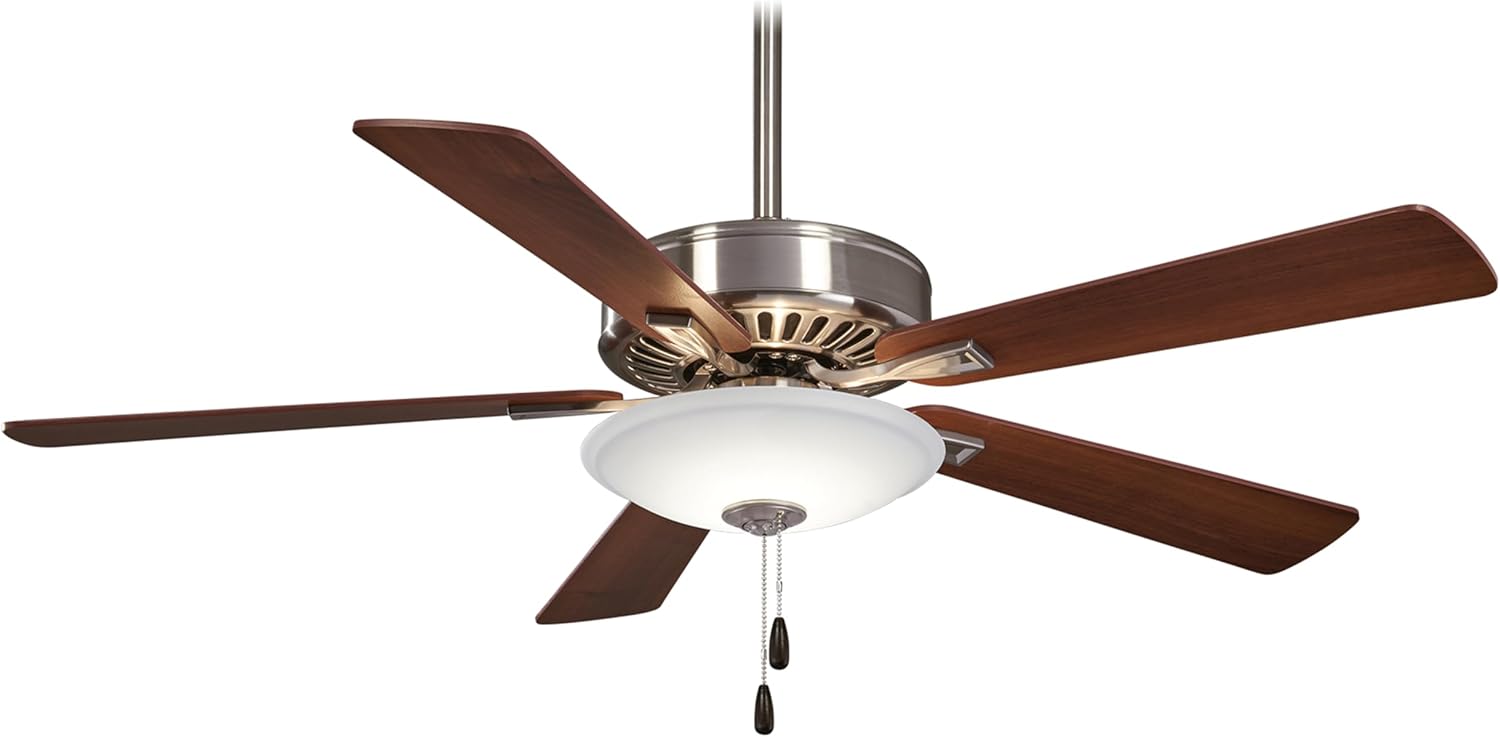 Minka-Aire F656L-BN/DW Contractor Uni-Pack 52 Inch LED Pull Chain Ceiling Fan in Brushed Nickel Finish and Reversible Medium Maple/Dark Walnut Blades