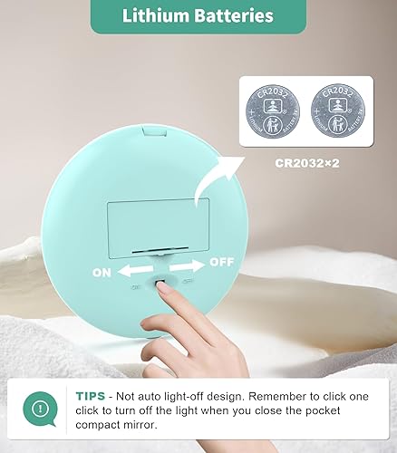 Miniatura 14 de WOBSION Espejo compacto de viaje, espejo portátil de maquillaje LED 1x/10x con aumento, espejo de bolsillo de mano de 2 lados, espejo pequeño de 3.5