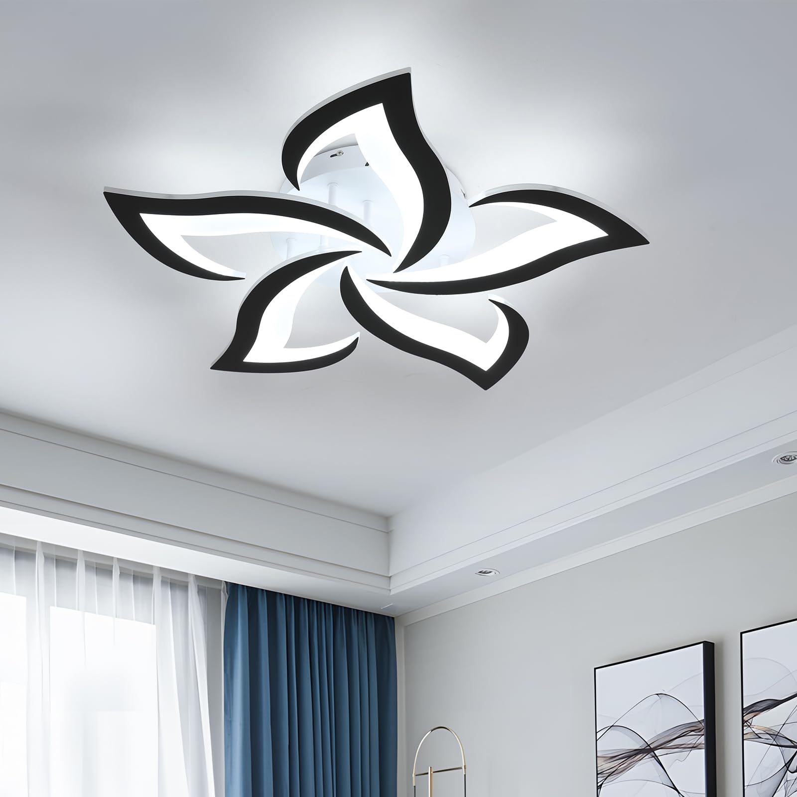 Riserva Nowoczesna lampa sufitowa LED, 60 W, wzór płatków, czarna, 6500 K