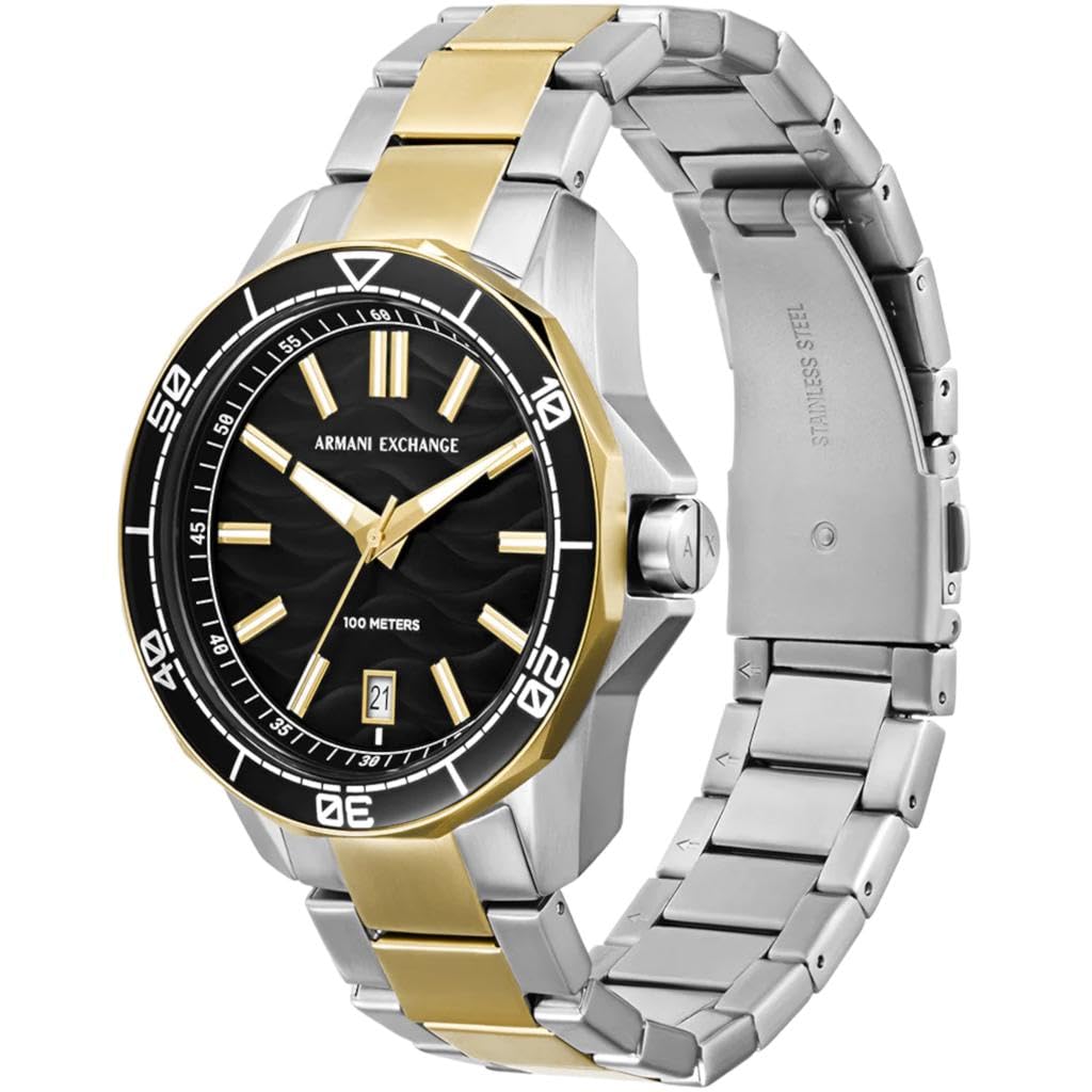 Armani Exchange Orologio per uomo, Movimento al quarzo con data a tre lancette e cassa da 44 mm con cinturino in acciaio o silicone