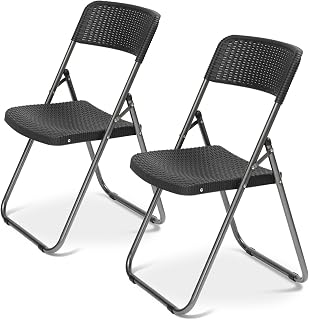 Sekey Juego de 2 sillas de jardín Plegables de ratán, 200 kg, 46 x 53 x 84 cm, Color Negro