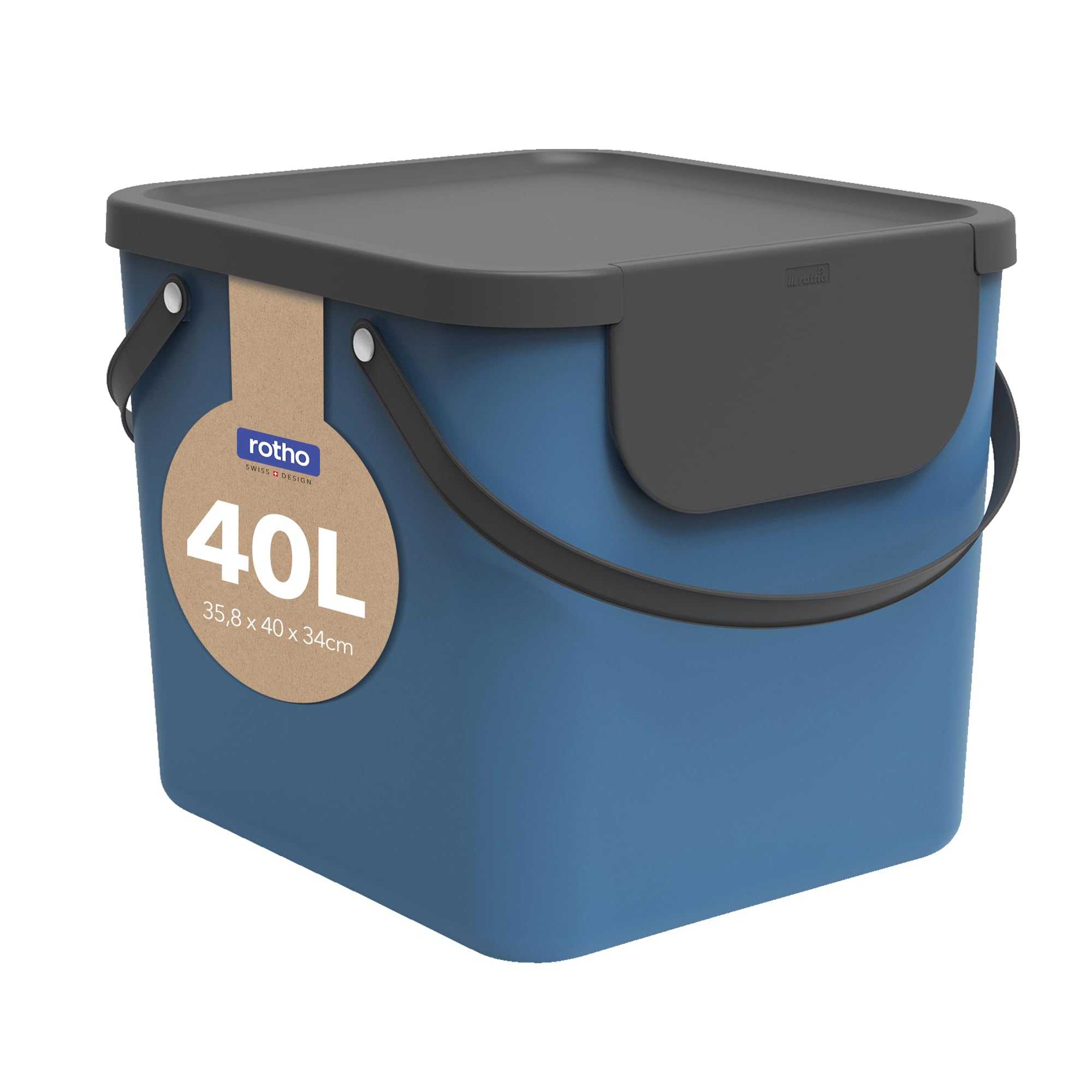 Rotho Albula Mülleimer Küche 40 L Mülltrennsystem stapelbar blau/anthrazit