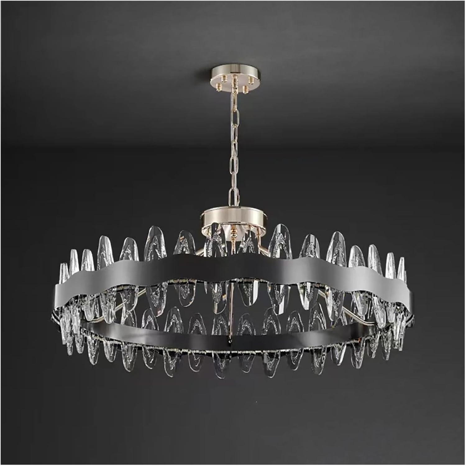 シャンデリア, 黒天井シャンデリアモダン長方形ホームLED高級ダイニングテーブルクリスタル天井シャンデリア、シャンデリア照明器具、8