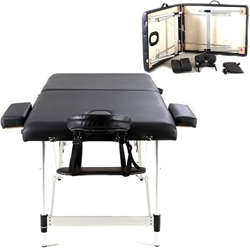 Portable Massage Table Spa Bed 2 Folding Height Adjustable Aluminium Facial Salon Tattoo Bed with Headrest & Armrest 185 * 60cm 73 * 23in