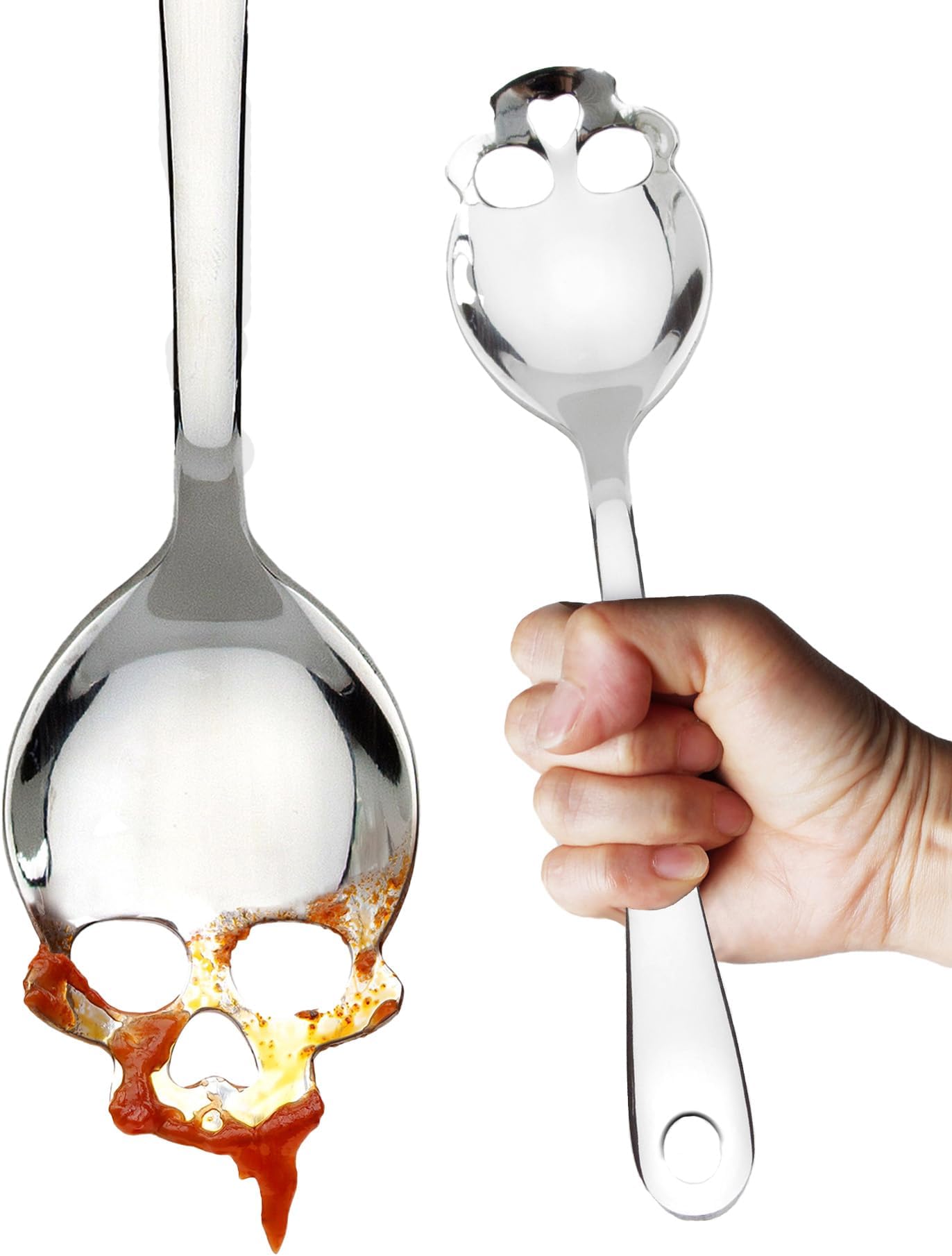 Skull Serving Spoon | Gothic Kitchenware | Horror Kitchen Accessories | Goth Halloween Home Decor | Pasta Serving Spoon | Slotted Spoon for Cooking & Straining | Salad Servers | Gothic Gifts