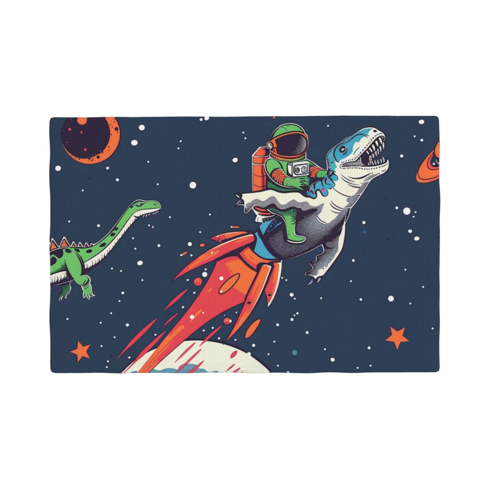 Funny Astronaut Cute Dinosaur Rocket Print Placemats Set, Heat Resistant Washable Placemat 12x18in Table Mats for Party Kitchen Dining Table Decoration Indoor Outdoor, Six Piece