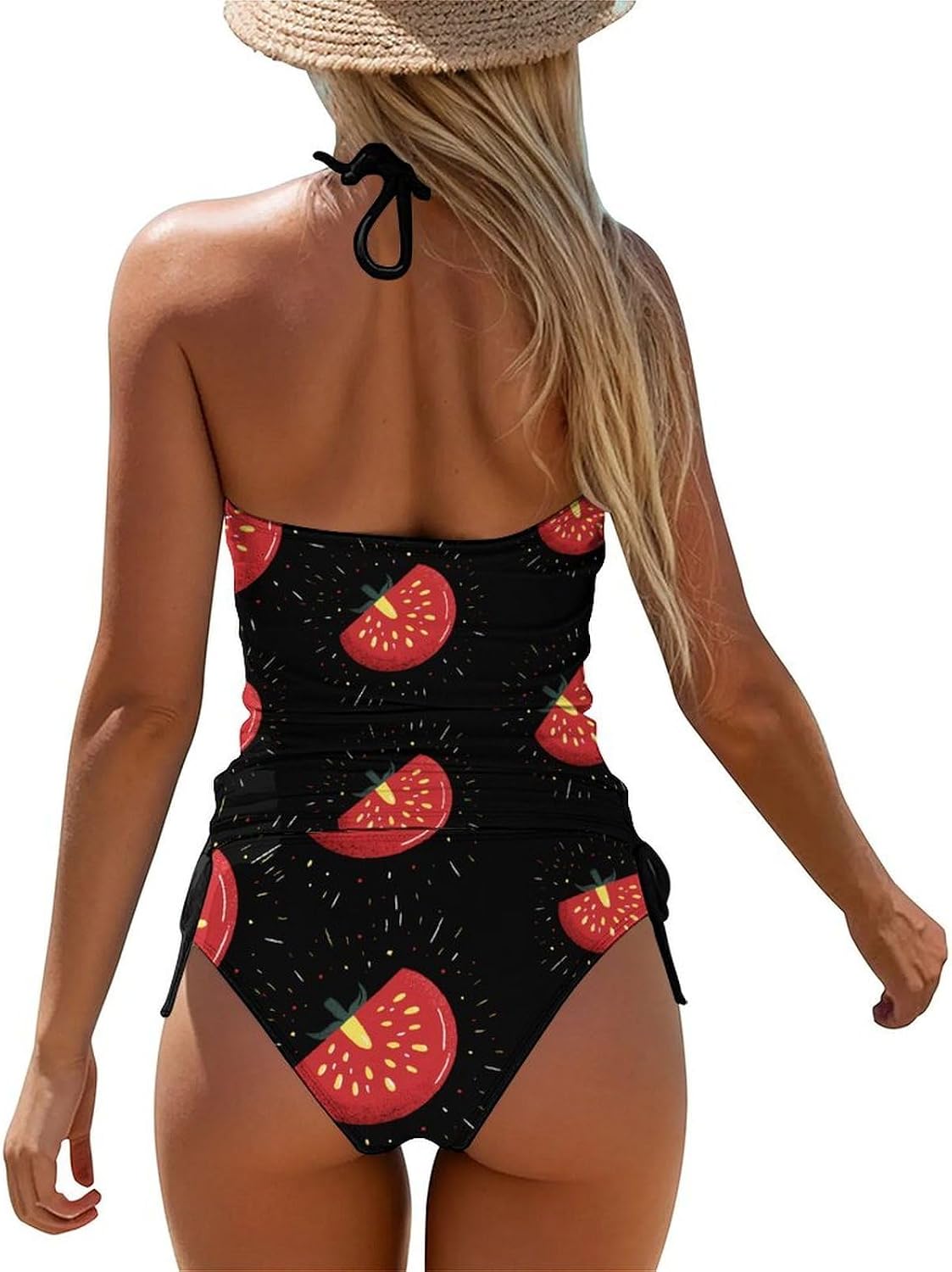 Shiny Cutting Tomatoes Women Tankini 2 Piece Swim Bathing Suits | tummy control,high neck top with bottom,swimwear,swimsuits