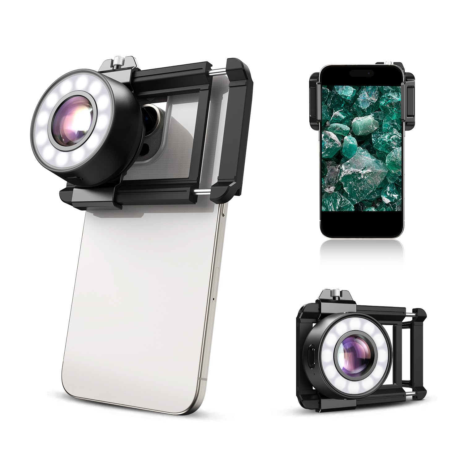 Levenhuk Kelvin TMC20 LED Smartphone-Mikroskop 120x Tragbar mit Clip | FMC-Optik, 19 LED- und UV-Lichtmodi, Scheibenblende, Augenmuschel, USB-C Inklusive