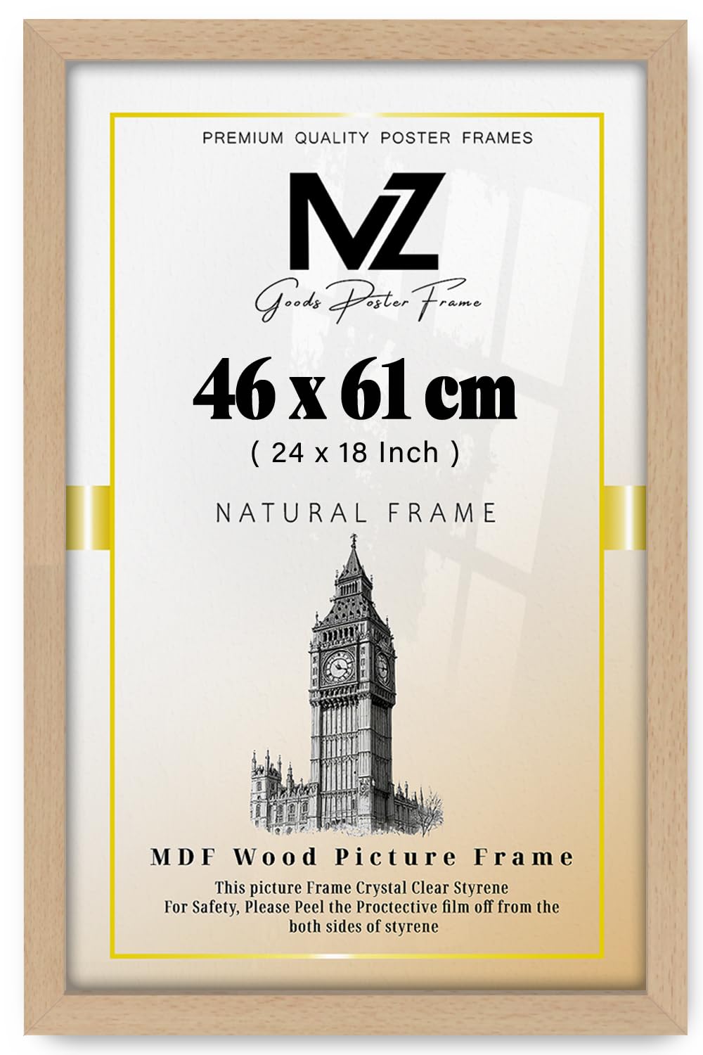 Mz Goods Beech | Mdf Poster Frame (46 X 61 Cm) 18 X 24 For Botanical Prints, Office Certificates & Art, Stylish Mdf Finish, Easy Wall Mounting [ ]
