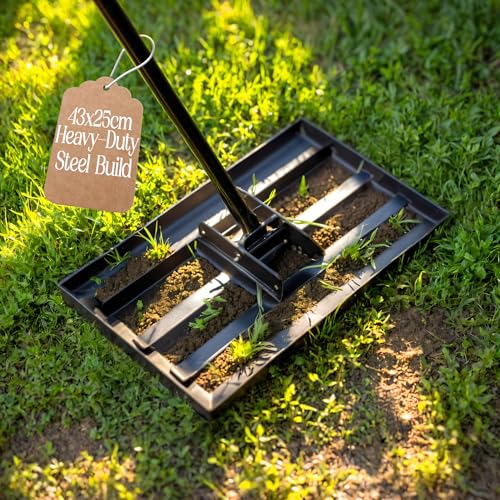 Pelle & Sol 43 x 25 cm Lawn Levelling Rake for Gardening - 6FT Adjustable Heavy Duty Garden Rake – Stainless Steel Lawn Lute & Leveling Tool – Rakes for Gardening, Garden Tools for Landscaping