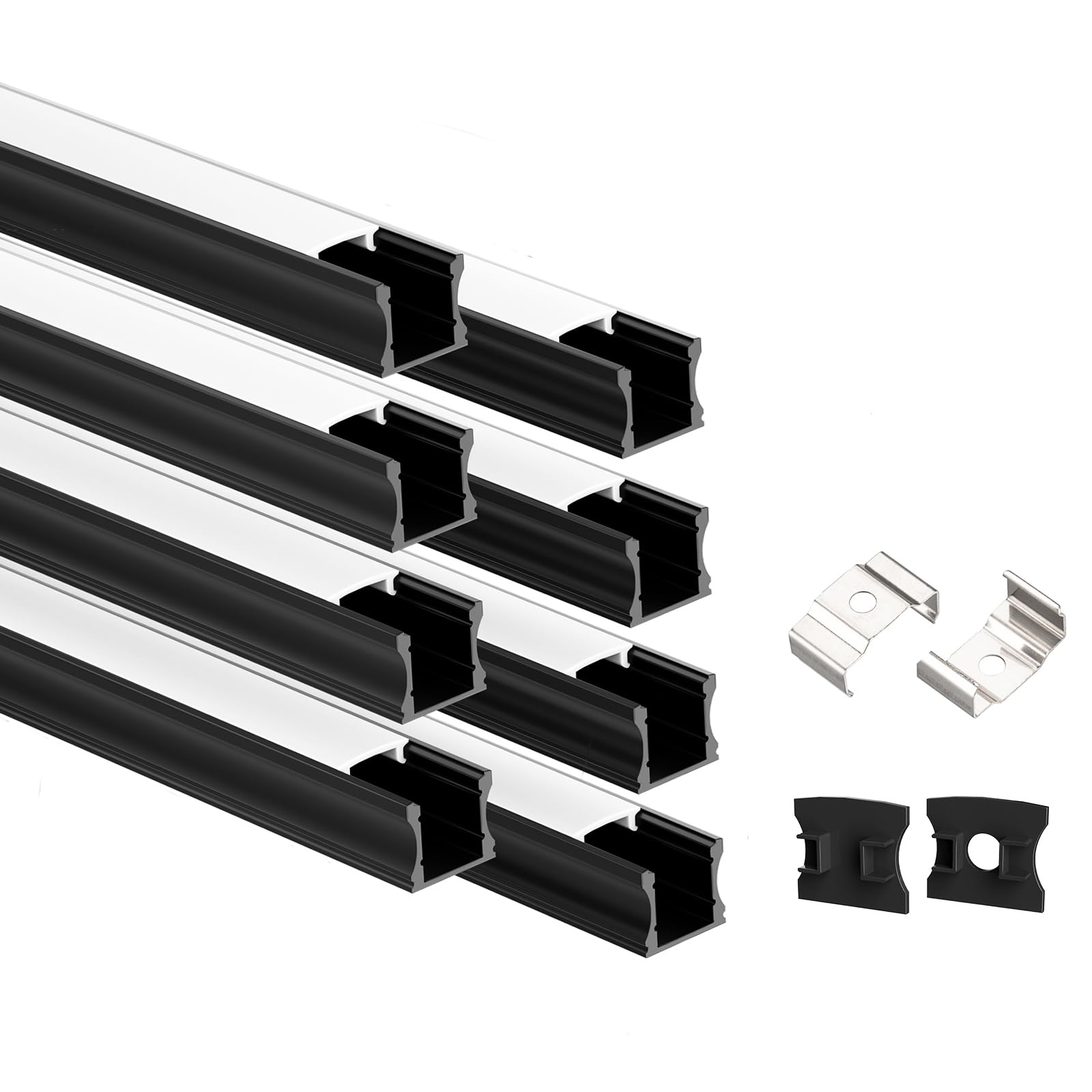 Besseto 8 Pack 6.6ft/2M Spotless LED Aluminum Channel Black,Milky Cover Deep Aluminum Profile Channel for LED Strip Light Width Up to 12mm