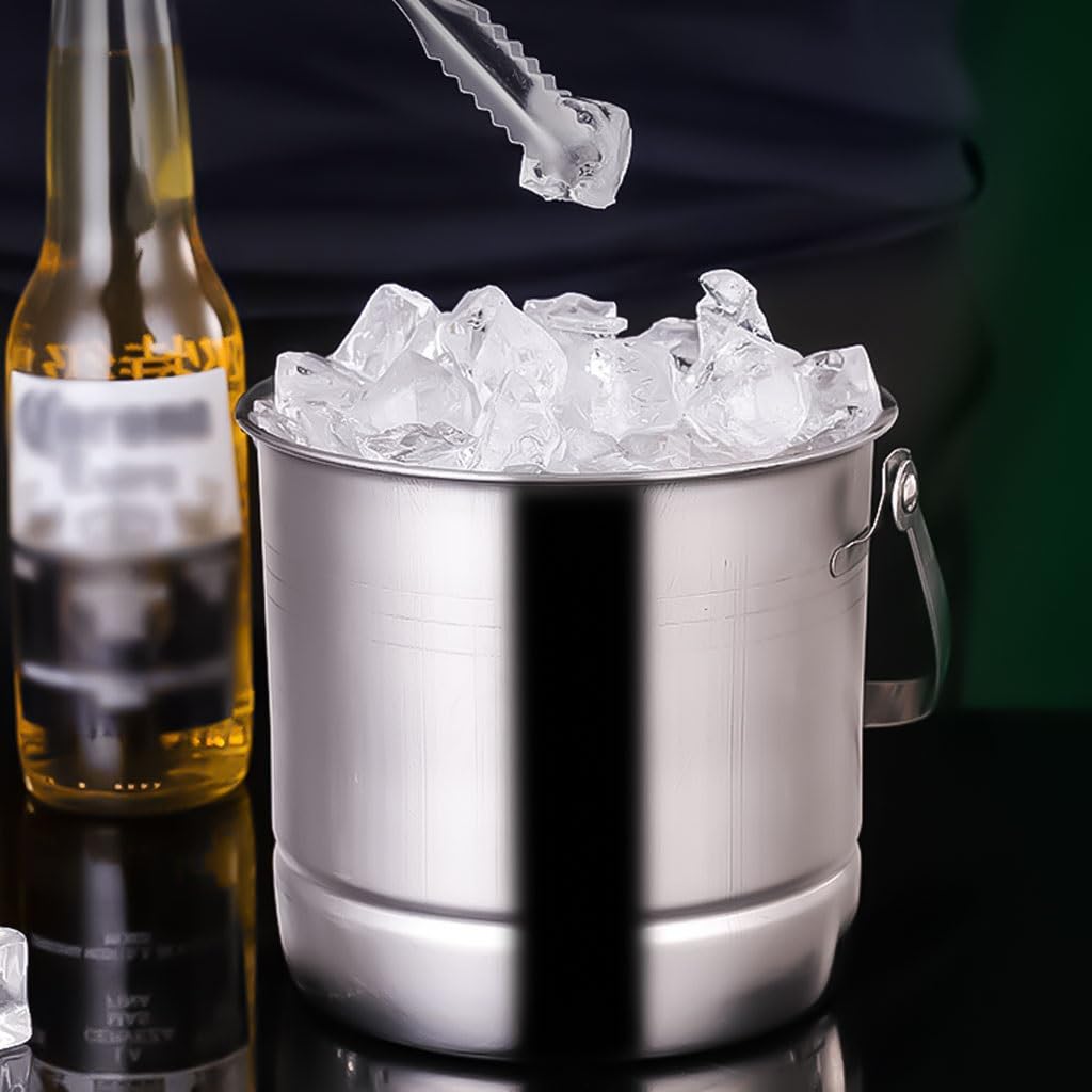 Secchio per birra con pinze e colino con manici classici, mantiene il secchio per champagne per feste, vino, birra, bar, bevande, colore argento
