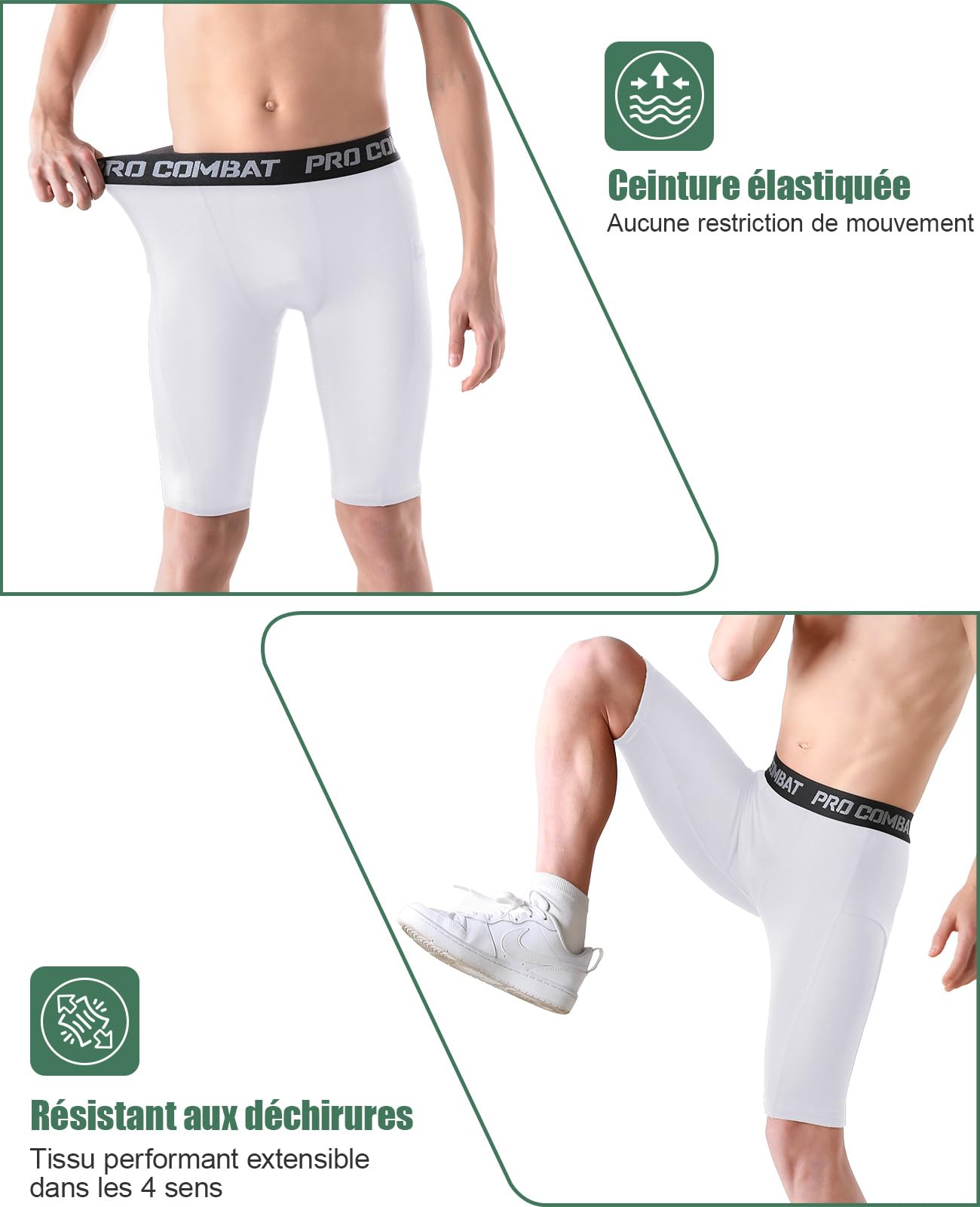 Niksa Short de compression pour garçon, couche de base performante, sous-vêtement d'entraînement, short de sport avec poches latérales