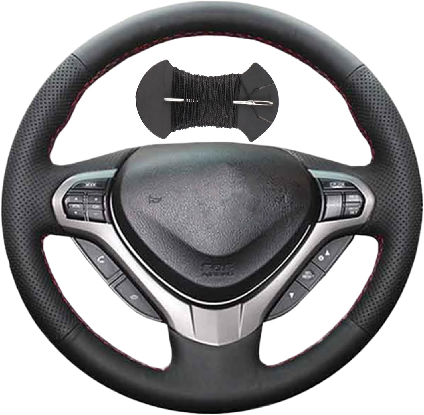 Car Steering Wheel Cover Microfiber Leather Stitch Wheel Wrap Fit for Honda Spirior OId Accord,Black
