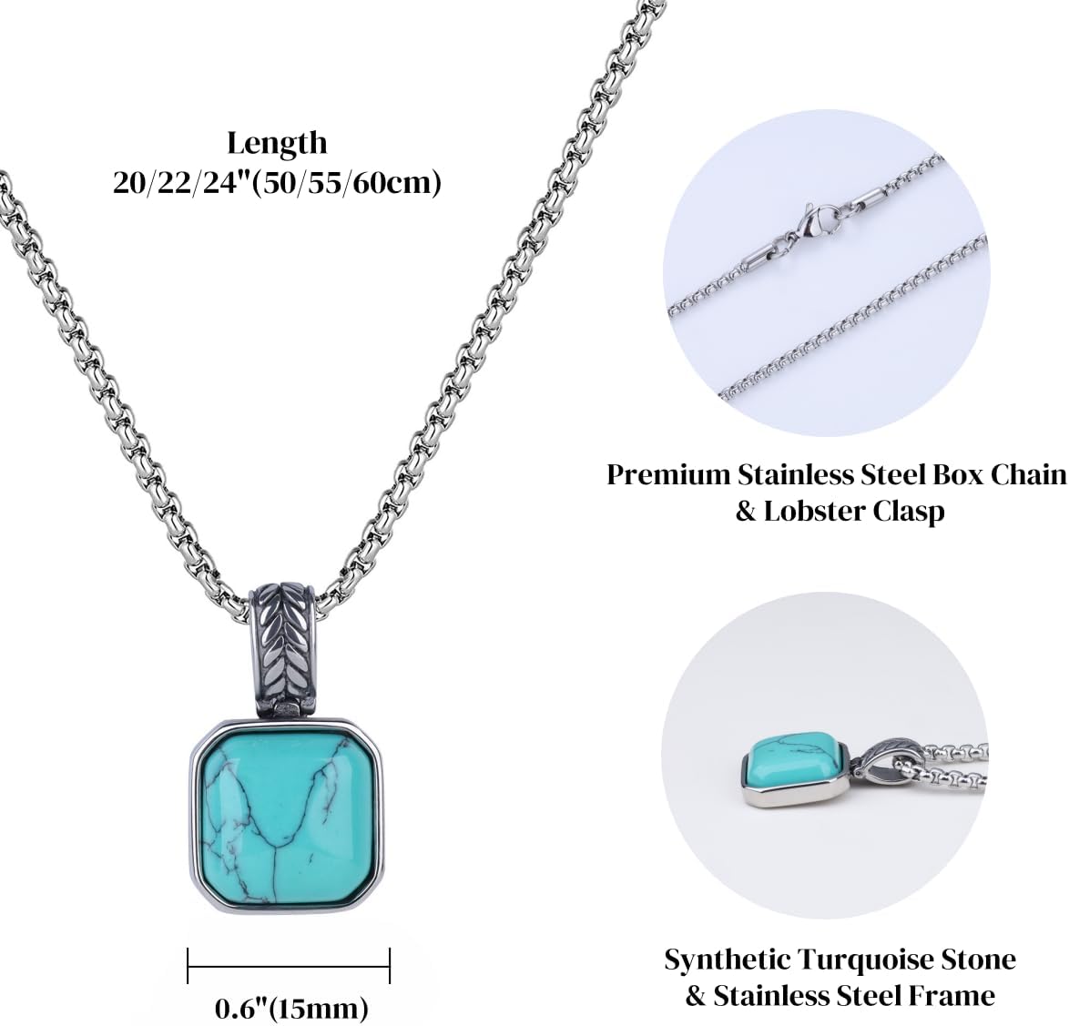 COAI Stainless Steel Necklace for Men, Men's Crystal Necklace, Tiger Eye/Malachite/Black Obsidian/Turquoise/Lapis Lazuli