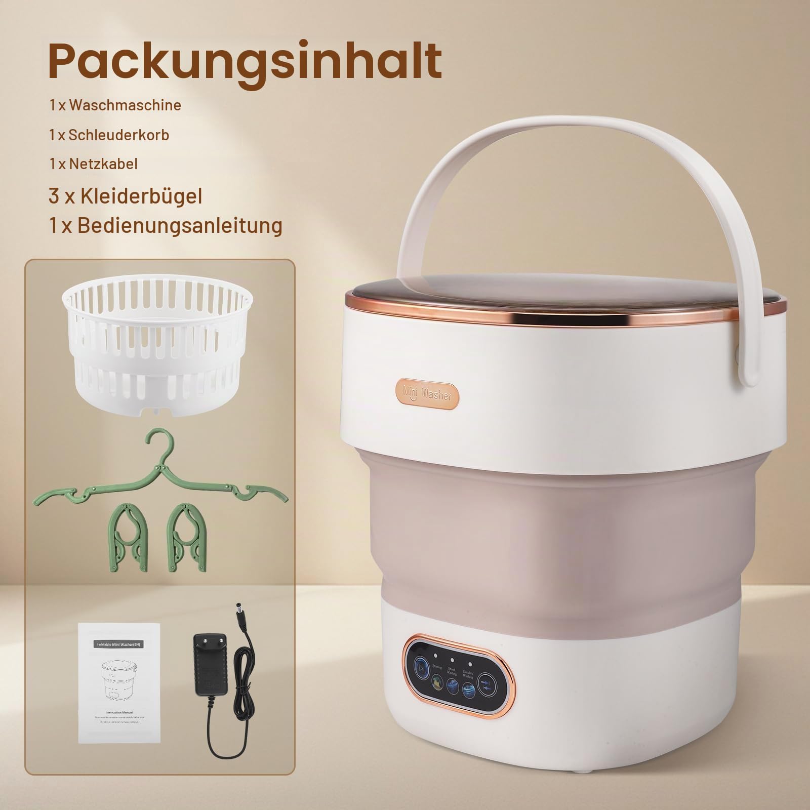 Mini Waschmaschine, 15L 2 in 1 Camping Waschmaschine Klein mit Schleuderkorb, Camping Reisewaschmaschine für Unterwäsche, Baby- und Kleinwäsche, geeignet für Zuhause, Wohnungen