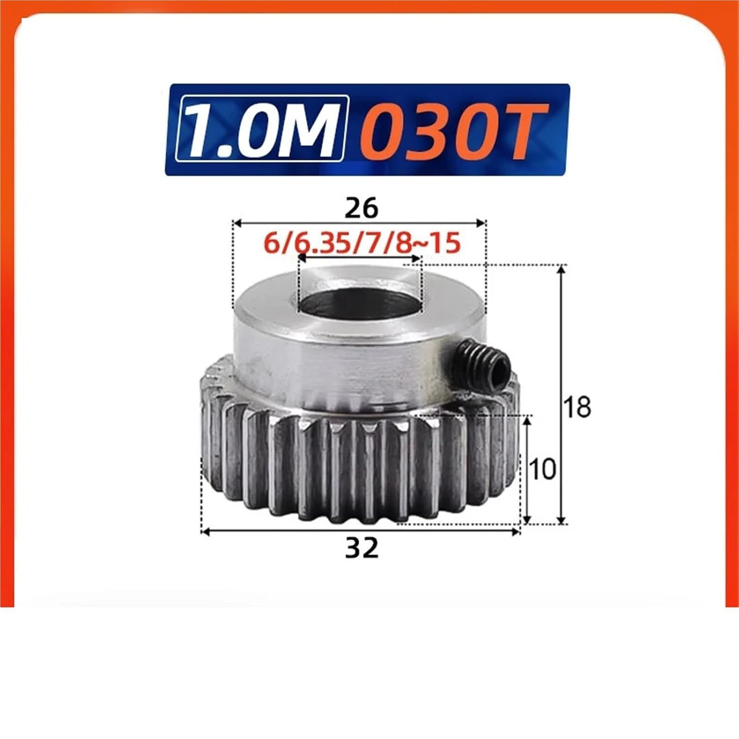 One Piece Spur Gear 1M30T 45#Steel Screw Hole Hole 6/6.35-15mm 8/12/16Pcs(8PCS,1M30T 15mm Hole)