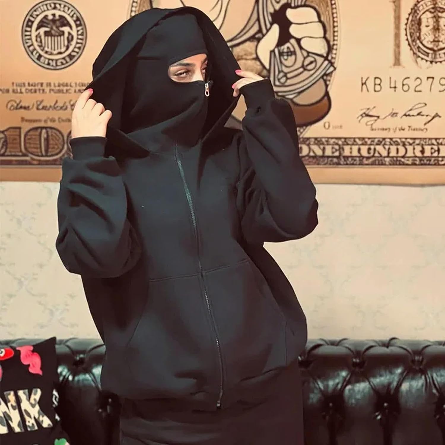 2025 Men Balaclava Y2K Gothic Harajuku Winter Double Hooded Sweatshirt Mask Zipper Sportswear Women