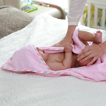 Topwon Apron Baby Bath Towel Fleece Baby Washcloth with Bathing Glove Extra Large Hands Free Absorbent Hooded Towel (Grey)