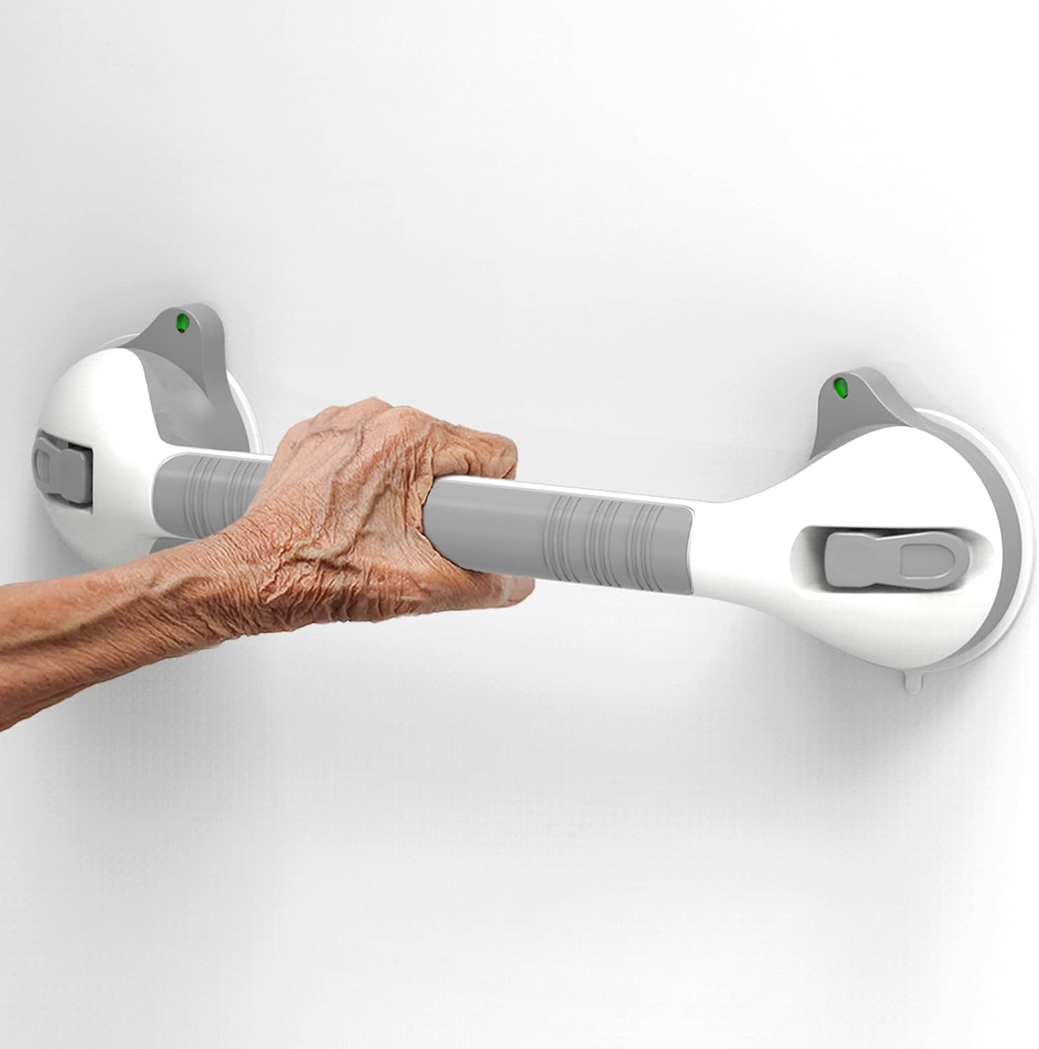 AquaChase 17" Bathroom Suction Grab Bar with Indicators, Steady Handle Balance Assist for Shower, Bathtub, Toilet, Dual Tone (White/Grey), Pack of 2 : Health & Household