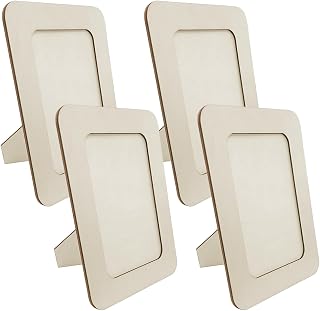 4Pcs Wooden DIY Picture Frames for 4 x 6 Inch Photos, Unfinished Wood Photo Frames for Children, Standing Wooden Picture Frame for DIY Painting, Crafts, Birthday, Wedding