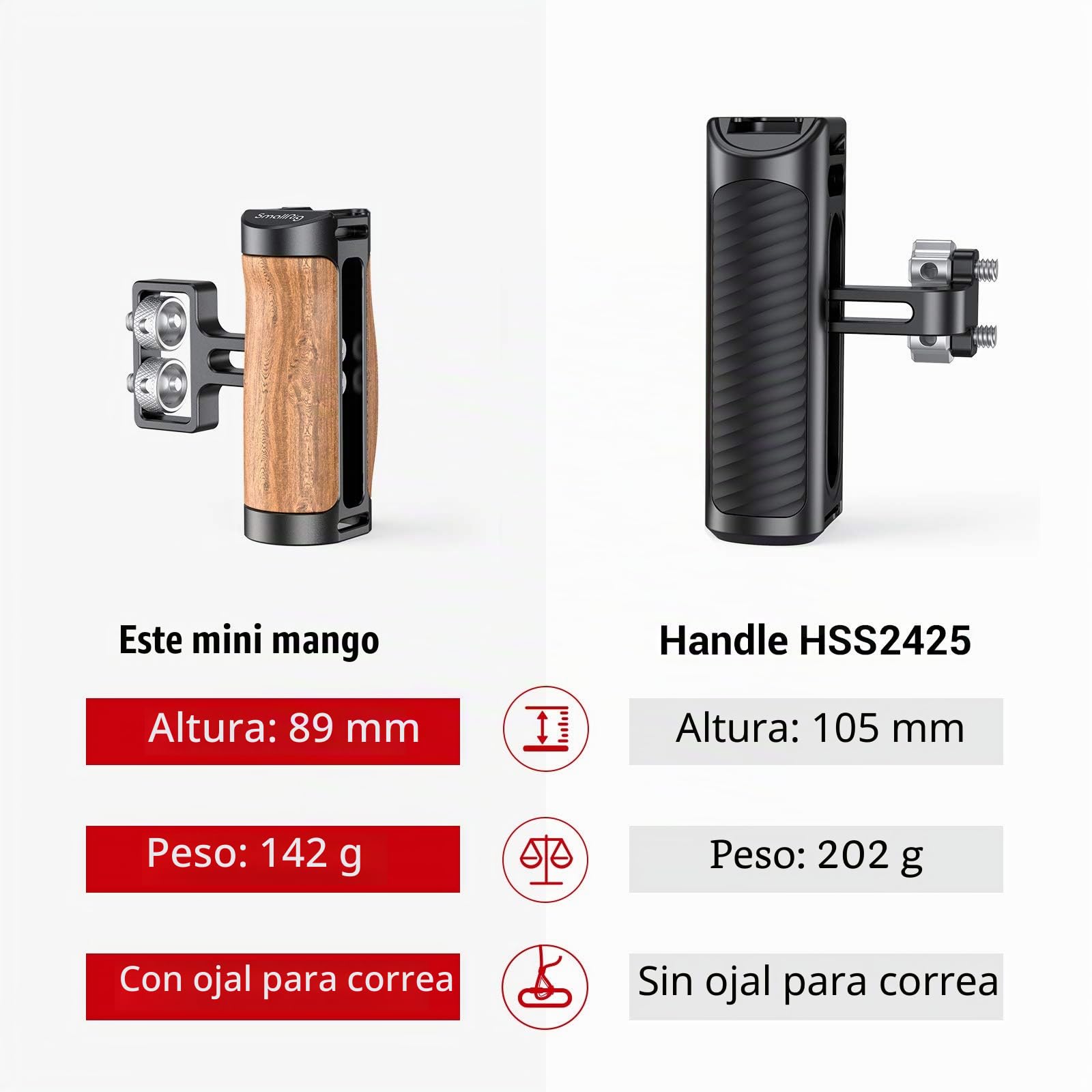 SMALLRIG Mini Side Handle de Madera (Tornillos de 1/4”-20) para Camera Cage - 2913