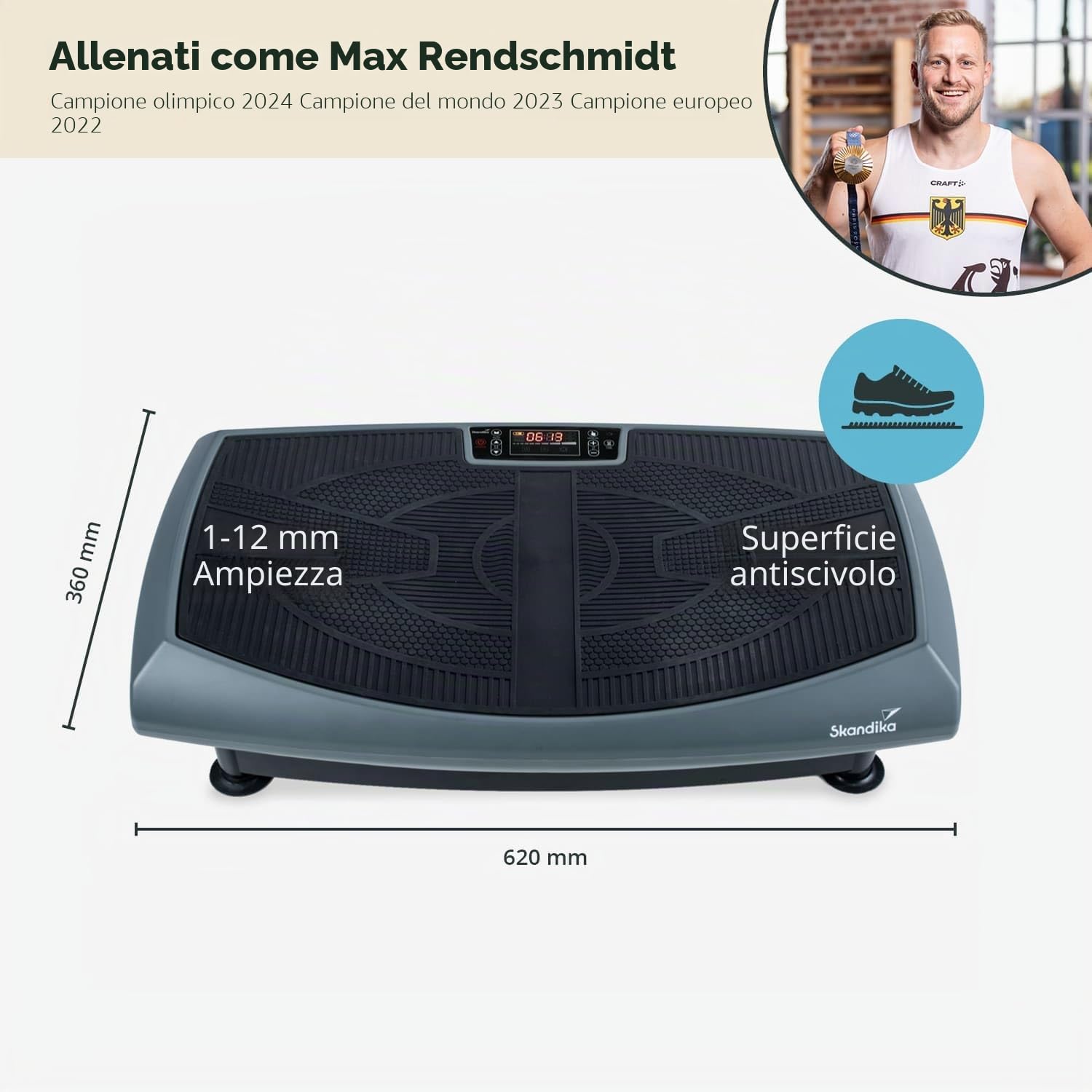 Skandika V2000, 3D o 4D Pedana Vibrante, Superficie curvata, Smart LED, Cinghie d'allenamento, Bluetooth