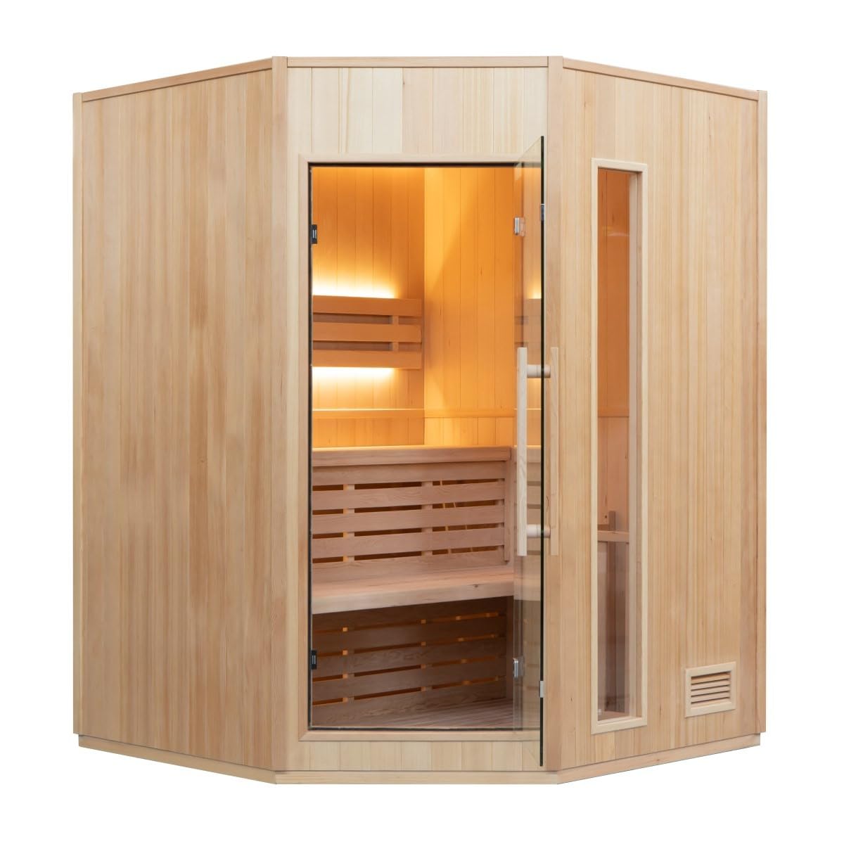 France Sauna - SN-ZEN3CPK - Sauna Vapeur Zen Angulaire - Poêle et Pierre Inclus - Puissance 4,5 KW - 3 Places Pack Complet, Bois
