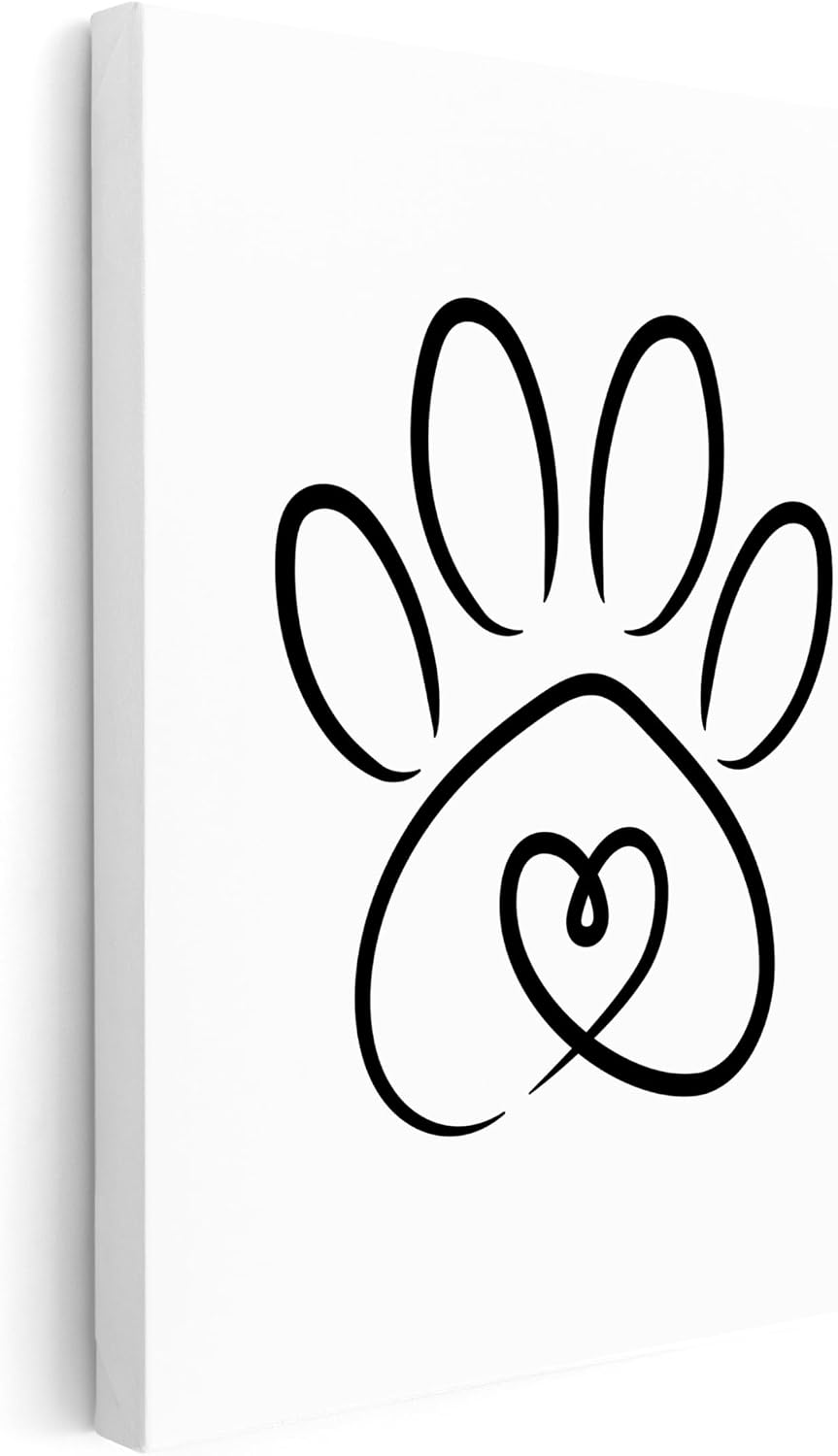 Poster Master Dog Paw Canvas - Heart Print - Abstract Line Art - Pet Owner Gift - Minimal Drawing - Animal Lover Art - Living Room or Bedroom Wall Decor - 8x10 STRETCHED Canvas