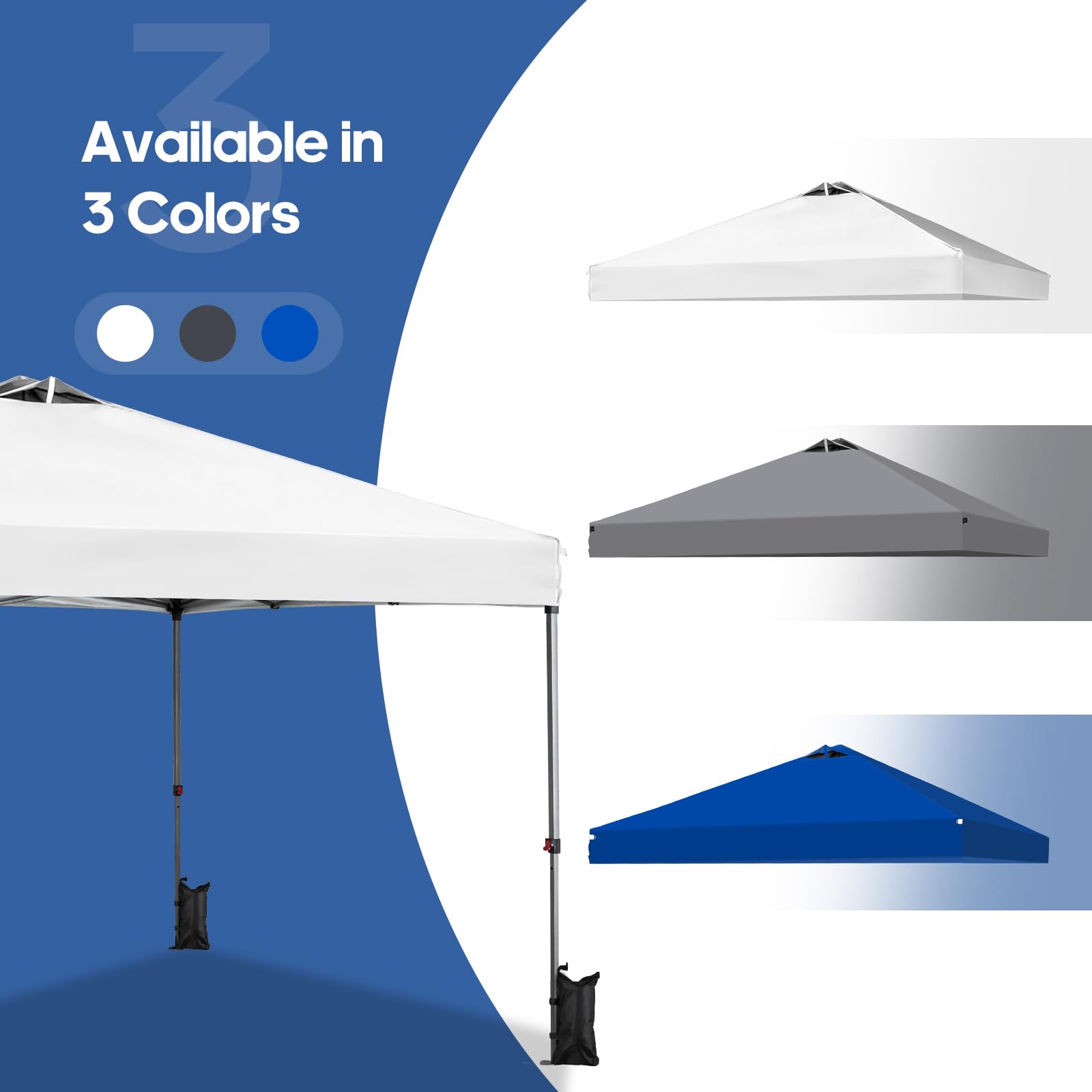10x10 FT Pop Up Canopy, Easy Up Canopy Tent for Outdoor Patio, Backyard Parties Camping & Beach, Heavy Duty Instant Canopies with 1-Button Setup, 3 Adjustable Heights, UPF 50+ & Wheeled Bag — view 10