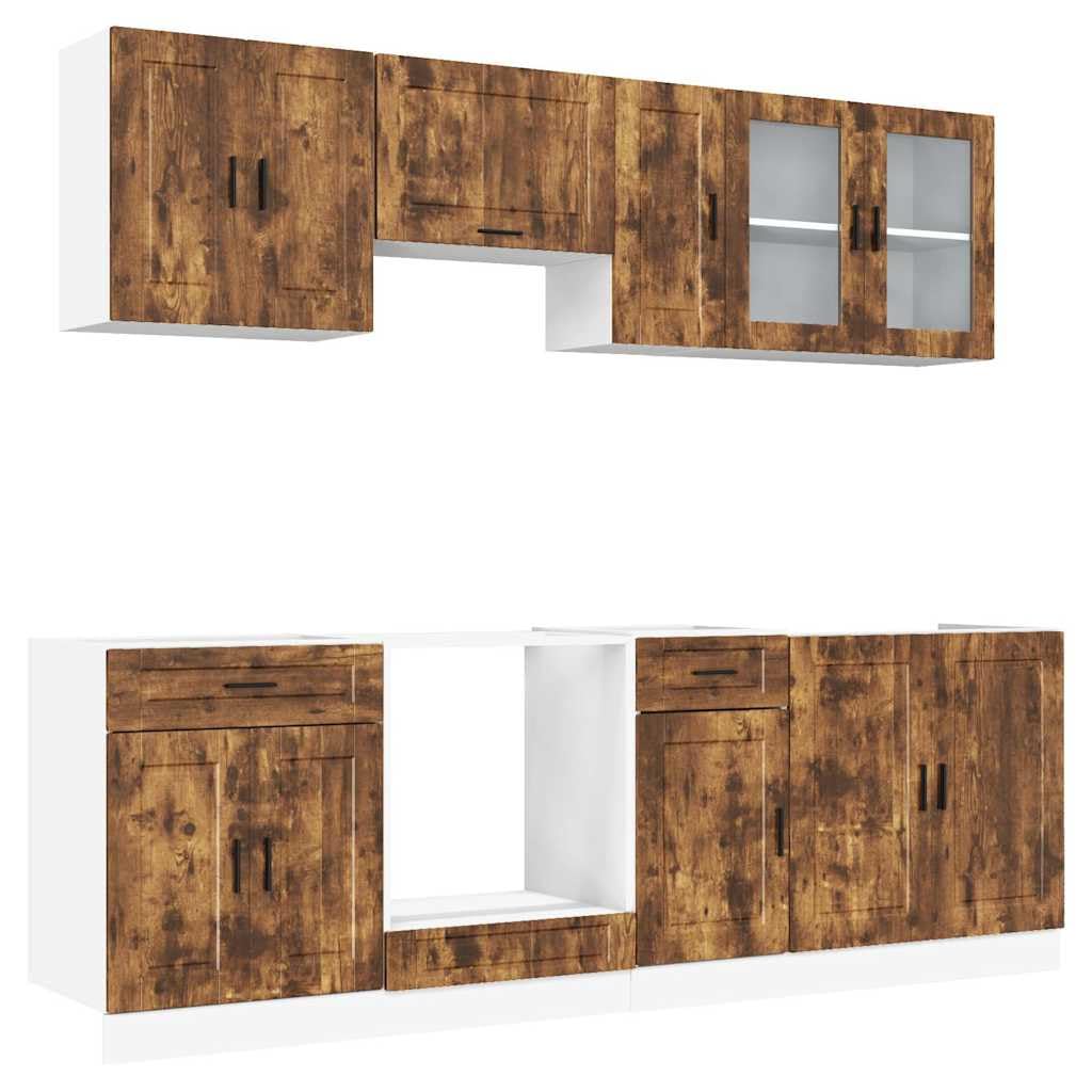 Set di 8 mobili da cucina Porto in legno di rovere affumicato