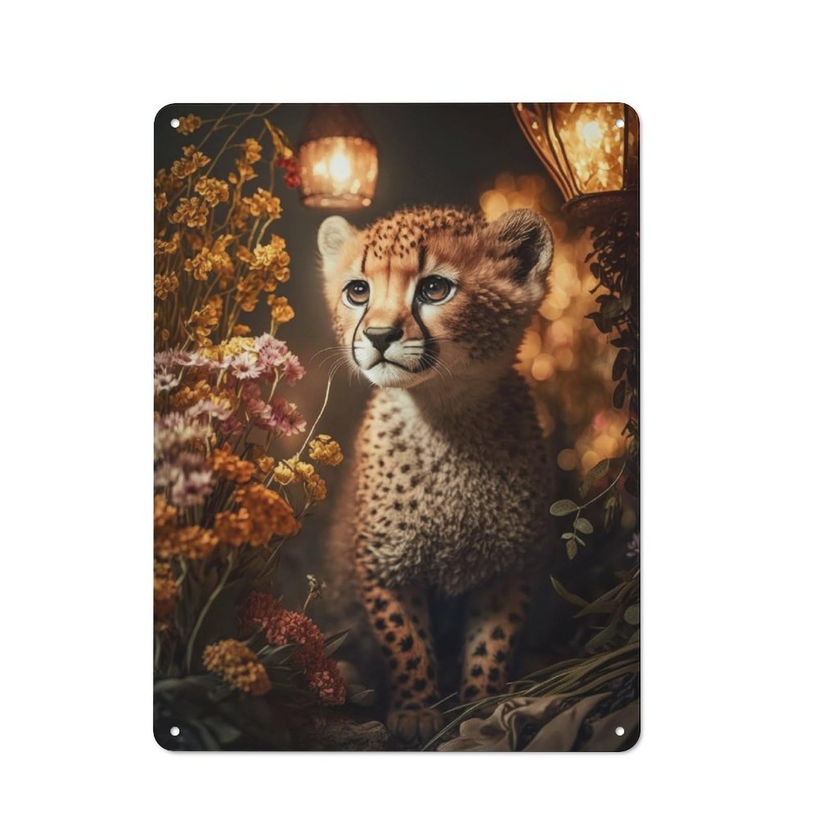 Junmoney Magic Fantasy Cheetah Cub Rustic Tin Sign 40X30cm For Café Or Restaurant, For Café Owners And Decorators, For Retro Home Interiors