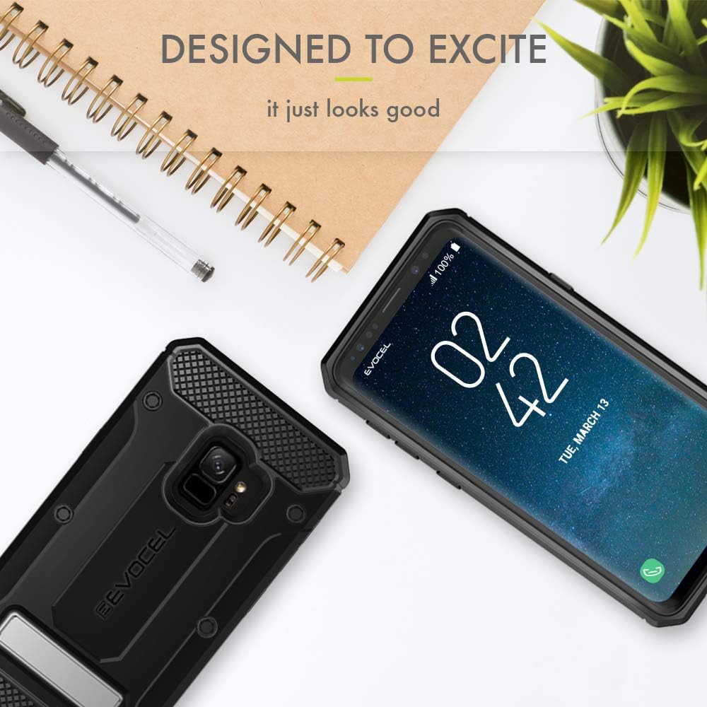 Evocel Explorer Series Pro Compatible with Galaxy S9 (SM-G960) Heavy Duty Protection Rugged Holster Case with Kickstand – Black