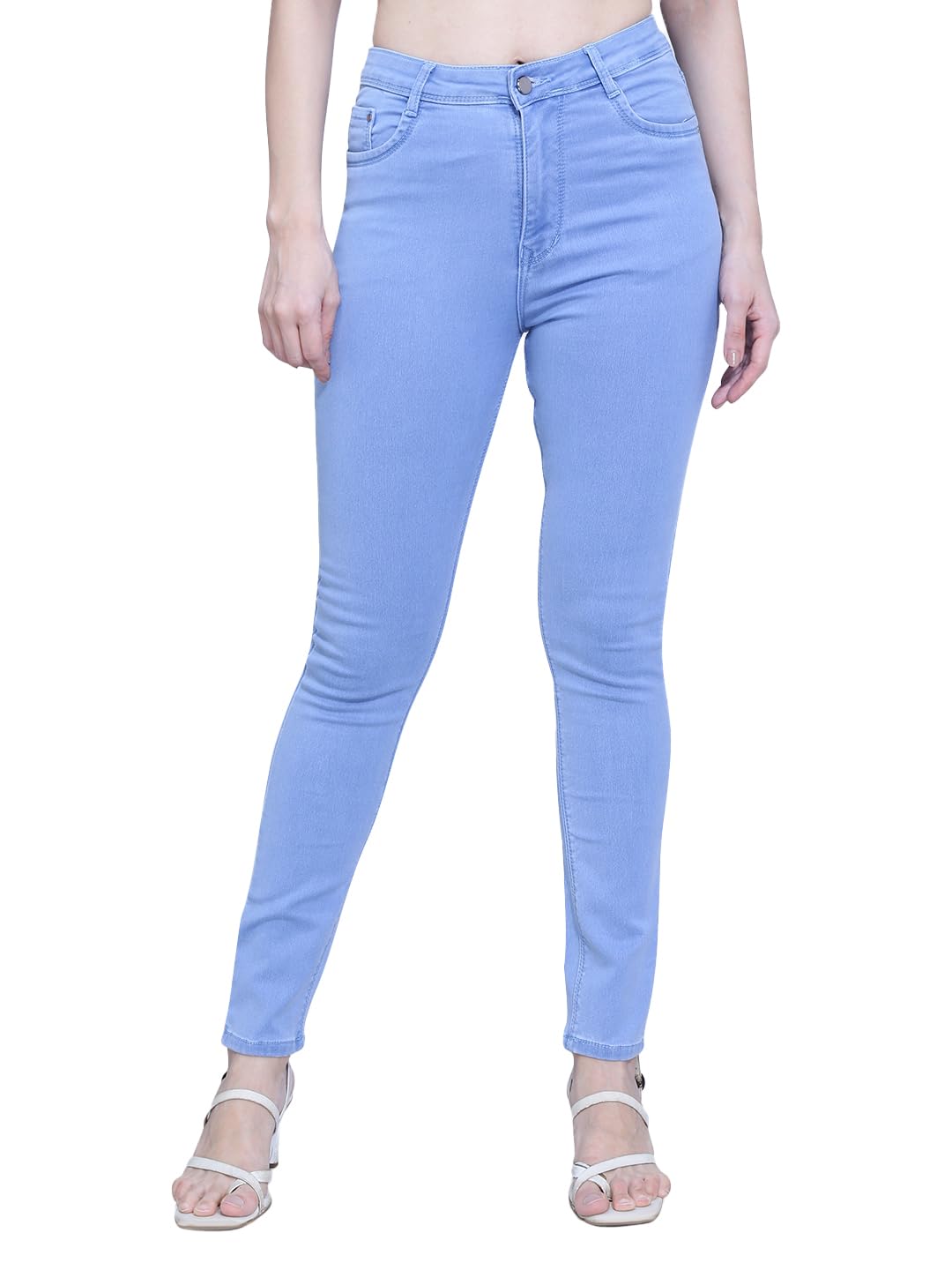 fireage Single Button Silky Stretchable Denim Full Length High Rise Jeans Pant for Women-picture-25