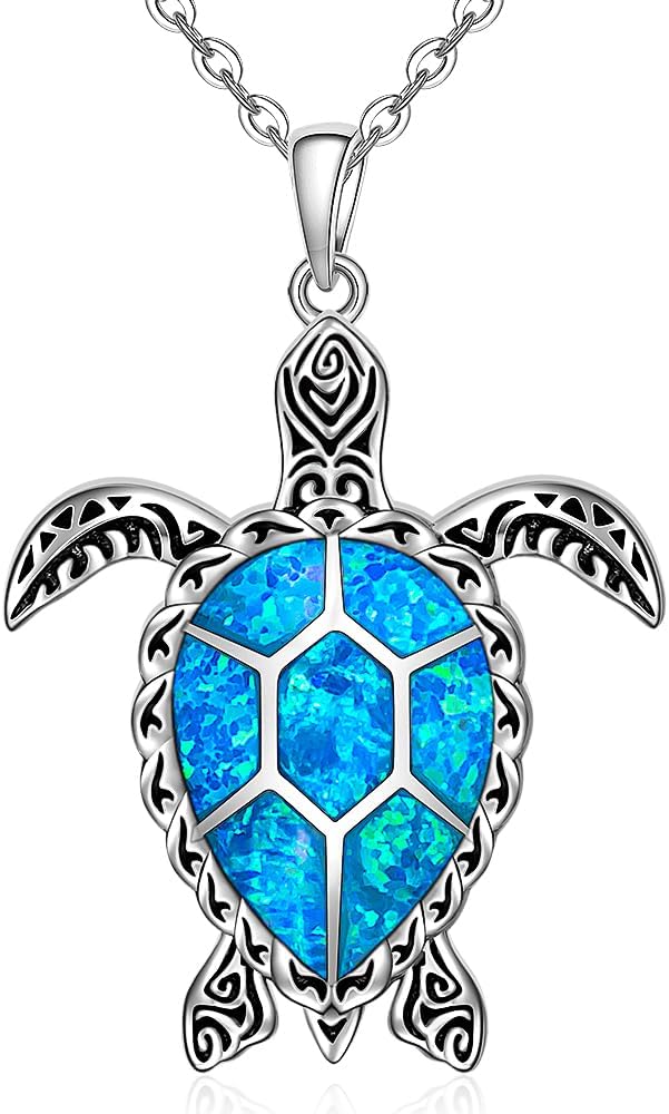 Fenthring Sea Turtle Necklace Turtle Necklaces for Women Mom Blue Opal Pendant Sterling Silver Mother Daughter Wave Holiday Christmas Gifts for Women
