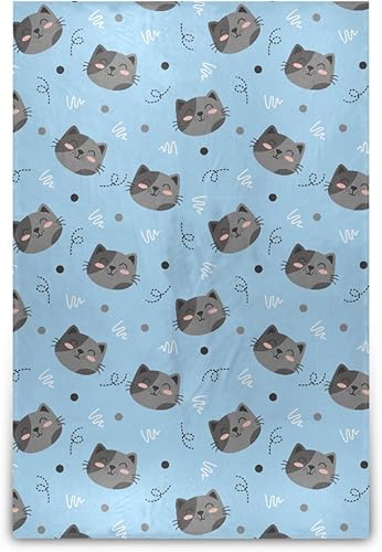Cute Grey Cat Head Animal Pattern Sofa Throw Blanket 60x90 Inches Comfy Spring Blanket for Car, Picnic, Couch, Fall Cozy Ultra-Soft Plush Travel